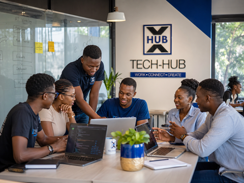 Tech Hub workspace, founder session, AI bootcamp, corporate workshop, or youth innovation event.